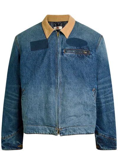 Cherry Los Angeles Sun Faded Corduroy-trimmed Denim Jacket In Blue