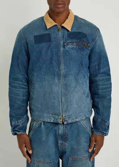 Cherry Los Angeles Sun Faded Corduroy-trimmed Denim Jacket In Blue