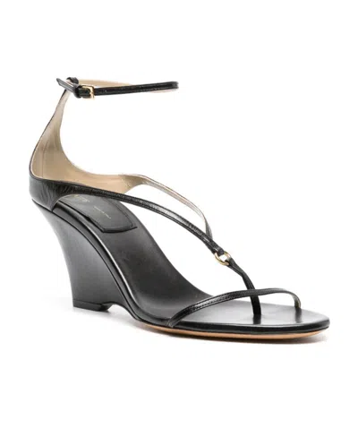Khaite Marion Buckle-fastened Wedge Sandals In Black