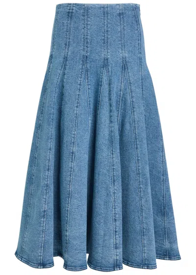 Simkhai Jonathan  Taylan Panelled Stretch-denim Midi Skirt In Blue