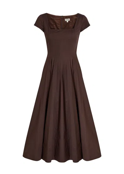 Staud Wells Stretch-cotton Poplin Midi Dress In Brown