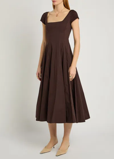 Staud Wells Stretch-cotton Poplin Midi Dress In Brown