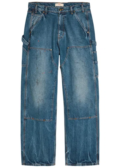 Cherry Los Angeles Paint-effect Washed Wide-leg Jeans In Blue