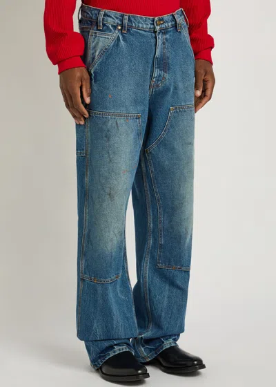 Cherry Los Angeles Paint-effect Washed Wide-leg Jeans In Blue