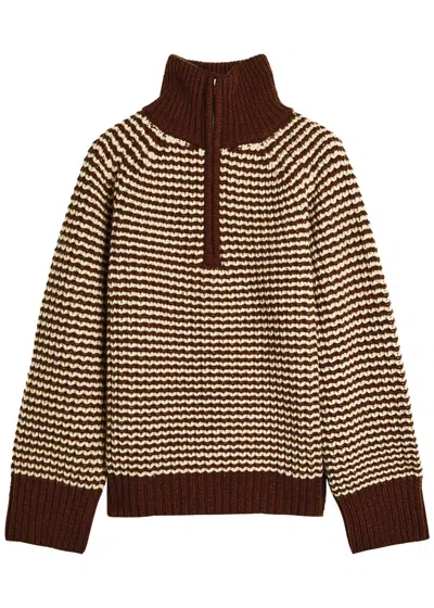 Studio Nicholson Striped Half-zip Wool Jumper In Brown