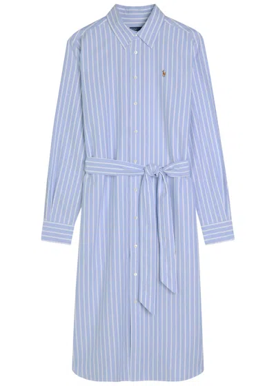 Polo Ralph Lauren Striped Belted Cotton Midi Shirt Dress In Blue