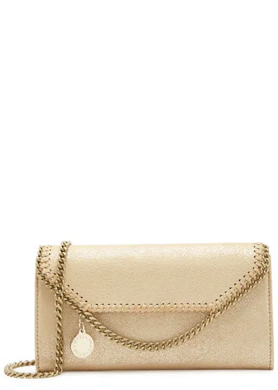Stella Mccartney Falabella Metallic Faux Suede Wallet-on-chain In Gold