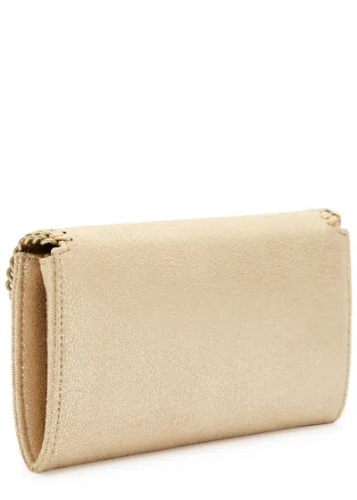 Stella Mccartney Falabella Metallic Faux Suede Wallet-on-chain In Gold