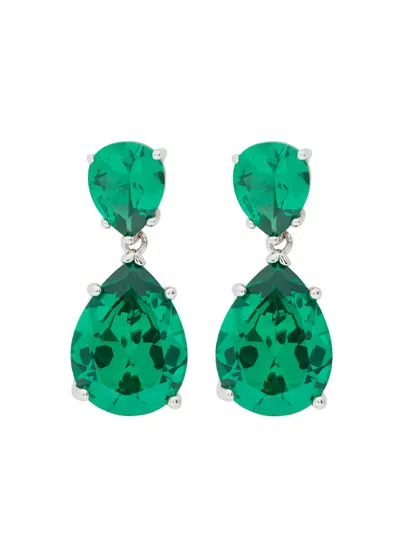 Cz By Kenneth Jay Lane Crystal-embellished Rhodium-plated Drop Earrings In Green