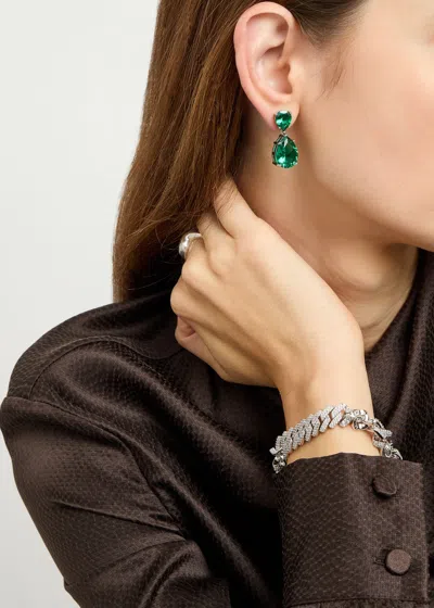 Cz By Kenneth Jay Lane Crystal-embellished Rhodium-plated Drop Earrings In Green