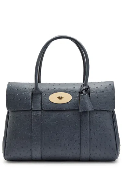 Mulberry Bayswater Dot-embossed Leather Shoulder Bag In Blue