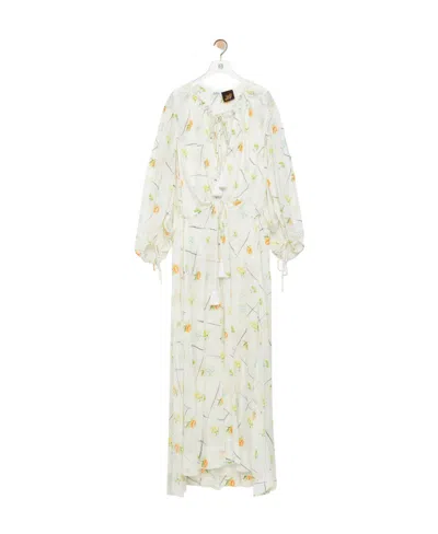Loewe Flower Maxi Dress In Viscose And Silk In Green