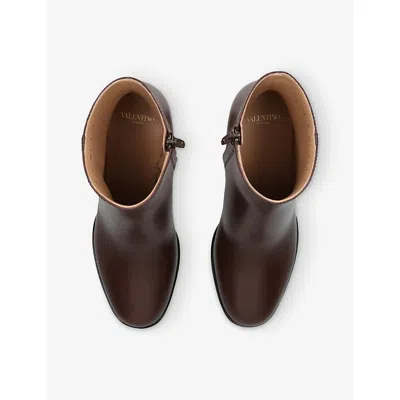 Valentino Womens Dark Brown Fawcette 75 Leather Heeled Ankle Boots Eur 40 / 7 Uk In Brown