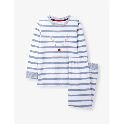 The Little White Company /blue Jingles Striped Print Relaxed-fit Cotton Pyjamas Set 2-12 In Blue
