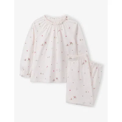 The Little White Company Pink Winter Woodland Print Relaxed-fit Cotton Pyjamas Set 4-1 In Neutral