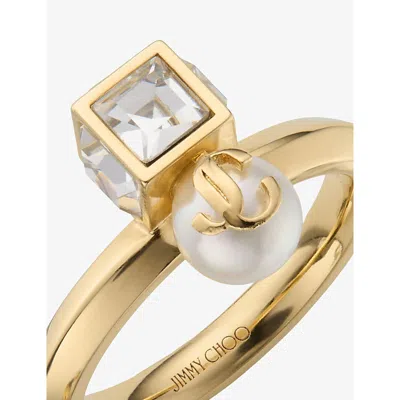 Jimmy Choo Womens Gold Jc Pearl Cube Brass Ring In Gold