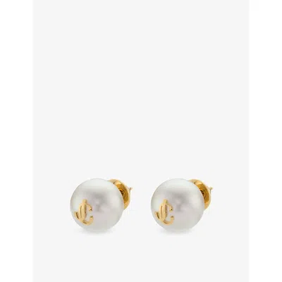 Jimmy Choo Womens Gold Jc Maxi Pearl Brass Stud Earrings In Gold
