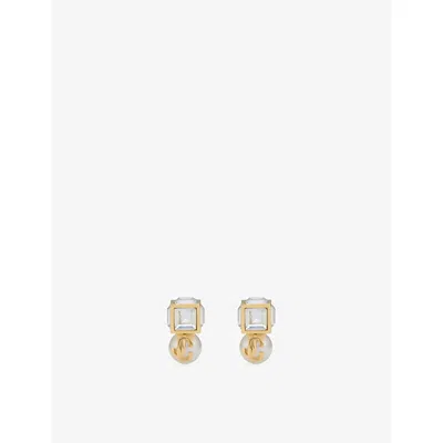 Jimmy Choo Womens Gold Jc Pearl Cube Brass Stud Earrings In Gold