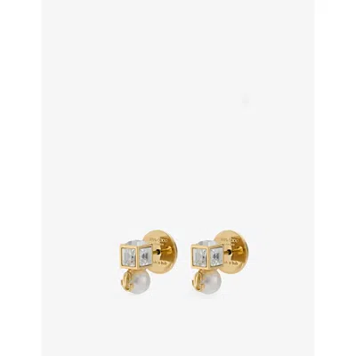 Jimmy Choo Womens Gold Jc Pearl Cube Brass Stud Earrings In Gold