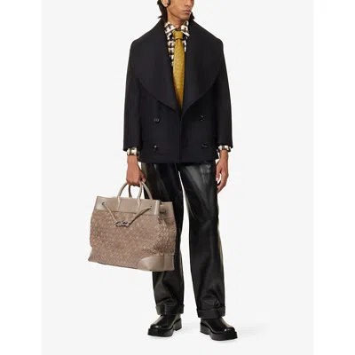 Bottega Veneta Stretch Wool Blend Felt Double Breasted Coat In Black