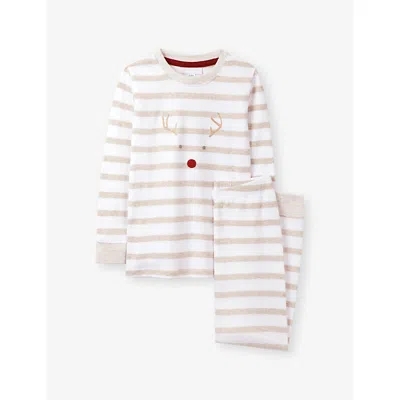 The Little White Company Url Jingles Striped Print Relaxed-fit Cotton Pyjamas Set 2-12 In Brown