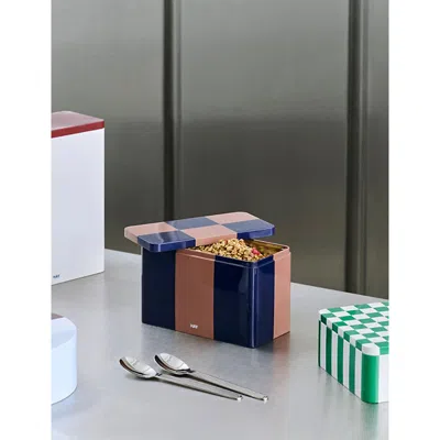 Hay Brown And Midnight Blue Striped Medium Tin Container 12.5cm