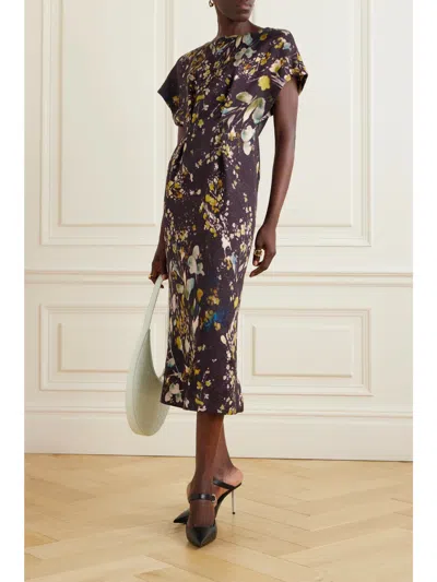 Dries Van Noten Dezos Floral Pattern Mid-length Dress In Black
