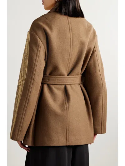 Dries Van Noten Casual Jacket With Belt And Metallic Coating In Gold