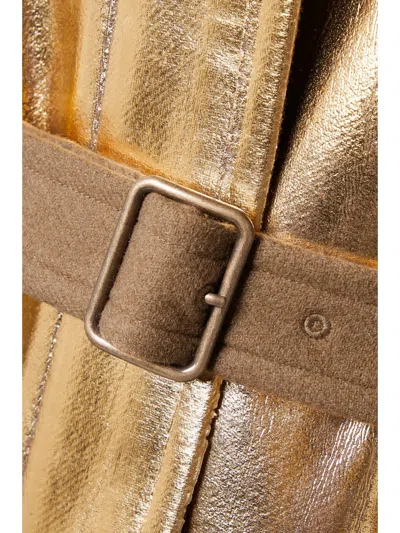 Dries Van Noten Casual Jacket With Belt And Metallic Coating In Gold