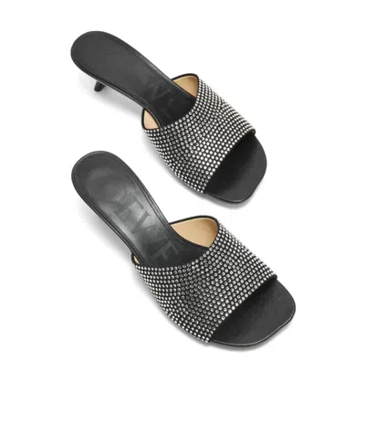 Loewe Petal Kitten Heel Slide In Suede And Rhinestones In Black