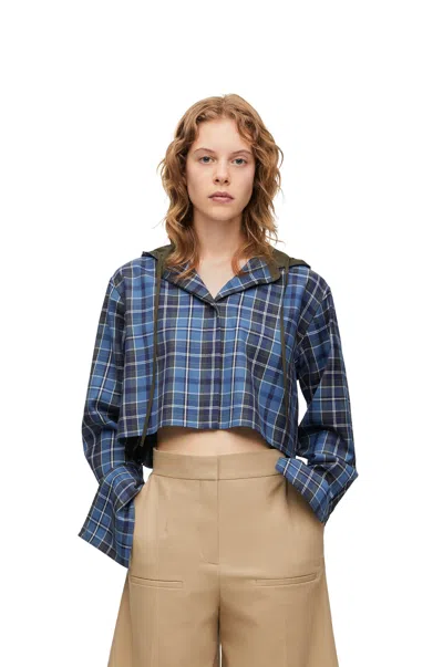 Loewe Cropped Hooded Shirt In Wool Blend In Blue