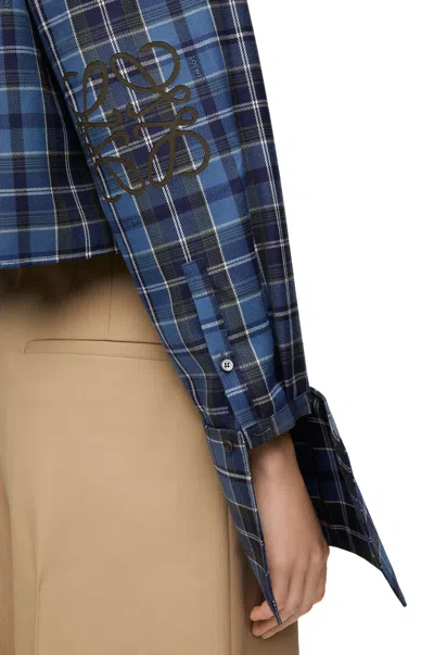 Loewe Cropped Hooded Shirt In Wool Blend In Blue