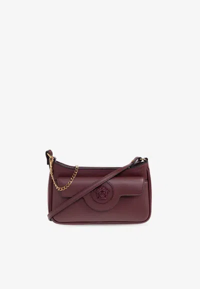 Versace Mini La Medusa Crossbody Bag In Burgundy