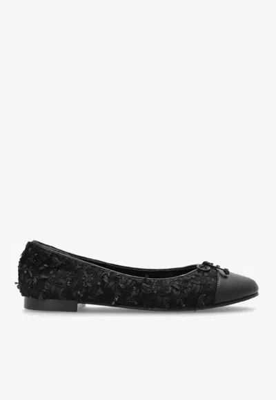 Tory Burch Cap-toe Tweed Ballet Flats In Black