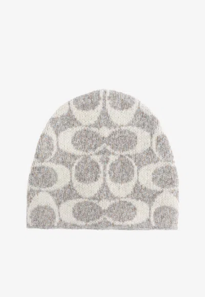 Coach Monogram Wool-blend Beanie In Gray