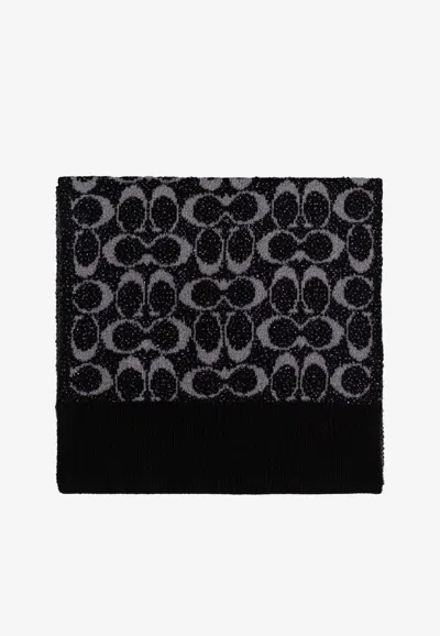 Coach Monogram Wool-blend Scarf In Black