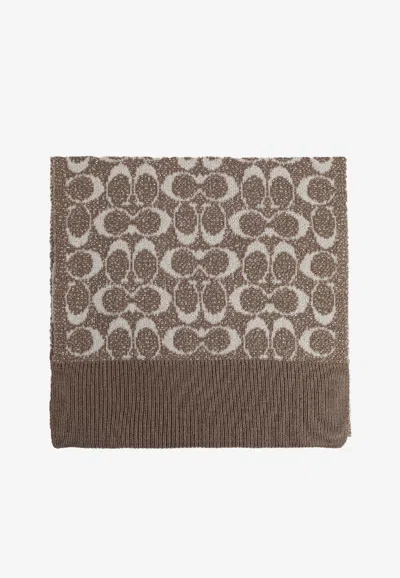 Coach Monogram Wool-blend Scarf In Sand