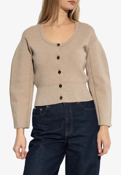 Jacquemus Curve-sleeved Wool Cardigan In Neutral
