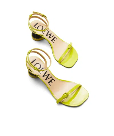 Loewe Petal Brush Heel Sandal In Patent Lambskin In Yellow