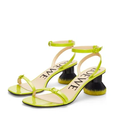 Loewe Petal Brush Heel Sandal In Patent Lambskin In Yellow