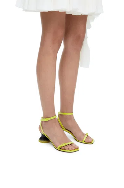Loewe Petal Brush Heel Sandal In Patent Lambskin In Yellow