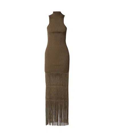 Khaite Zare Fringed Ribbed-knit Maxi Dress In Brown