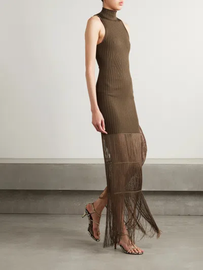 Khaite Zare Fringed Ribbed-knit Maxi Dress In Brown