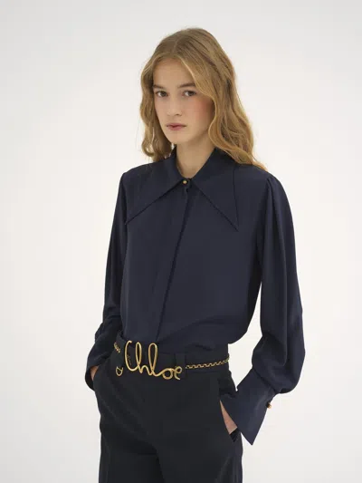 Chloé Silk Crepe Chine Shirt In Blue