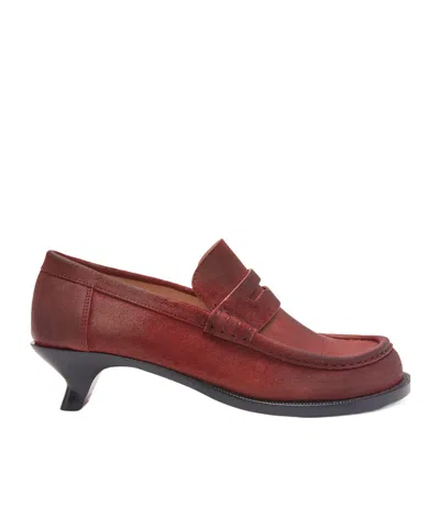 Loewe Campo Loafer In Waxed Suede In Burgundy