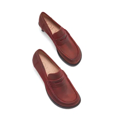 Loewe Campo Loafer In Waxed Suede In Burgundy