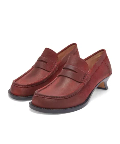 Loewe Campo Loafer In Waxed Suede In Burgundy