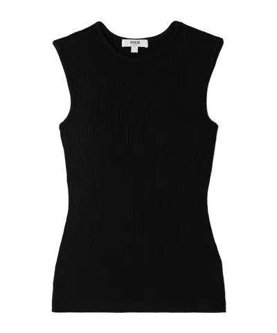 Agolde Binx Ribbed Stretch-lyocell And Organic Cotton-blend Tank In Black