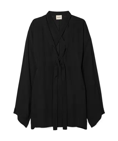 Khaite Mehna Lace-up Silk Crepe De Chine Mini Dress In Black