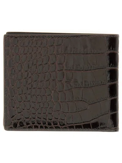 Tom Ford Textured Leather Wallet With Crocodile Pattern In Multi